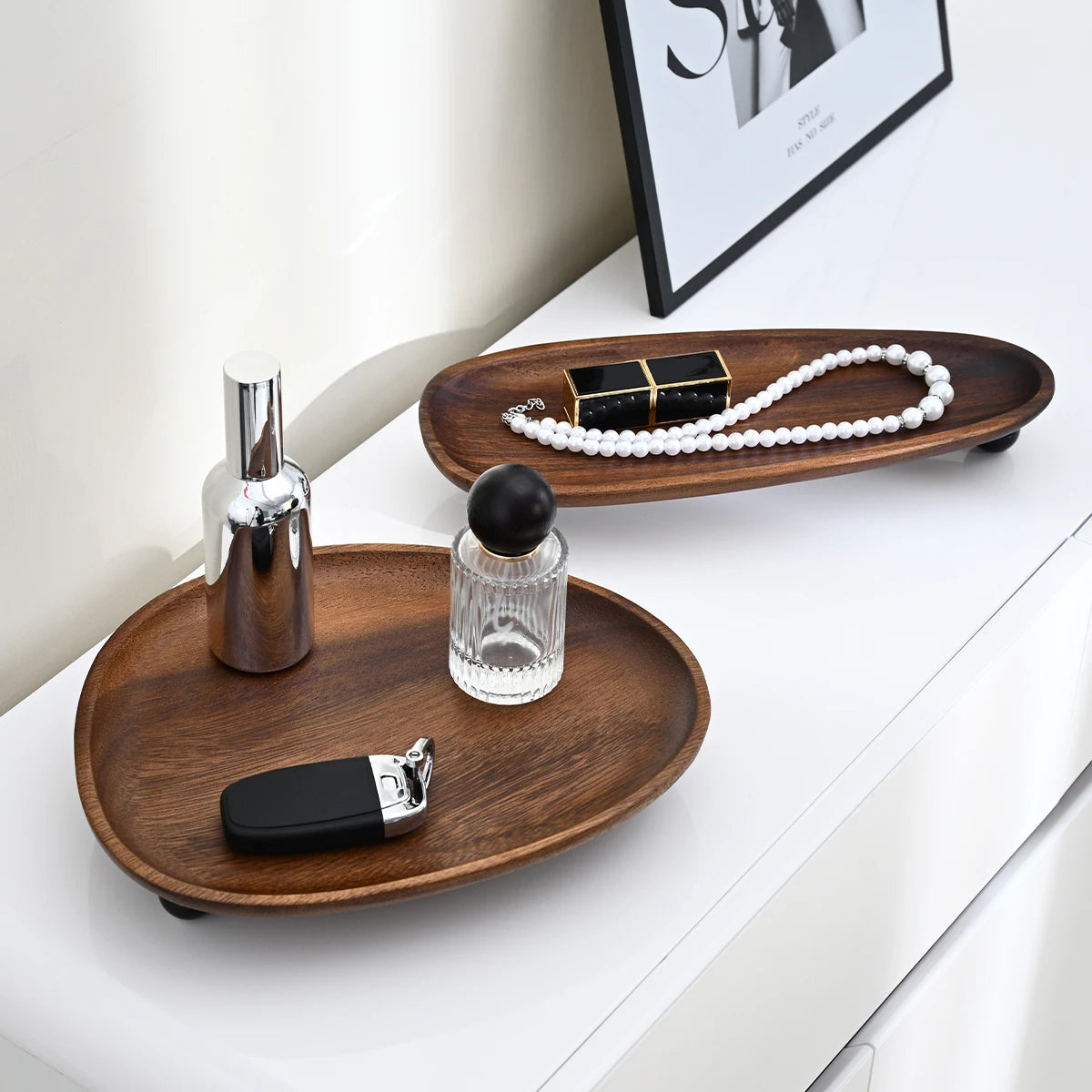 Organic-Shaped Wooden Display Tray
