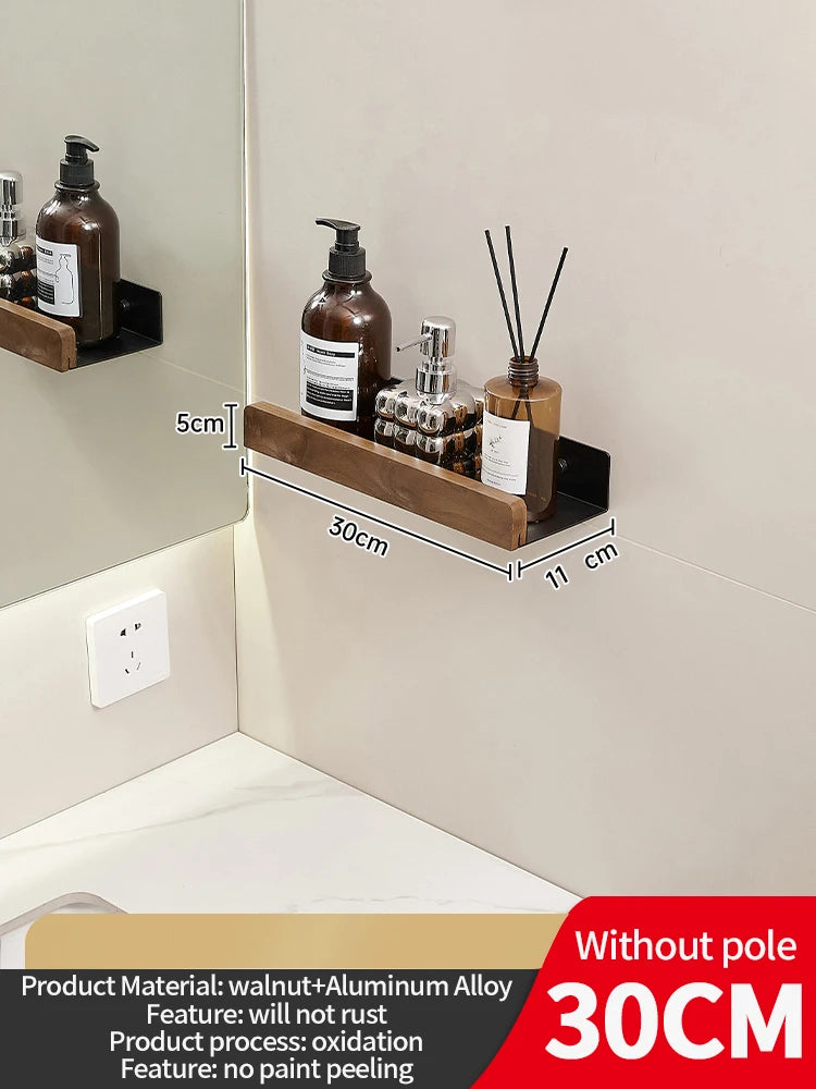 Wood & Aluminum Wall-Mounted Bathroom Shelf