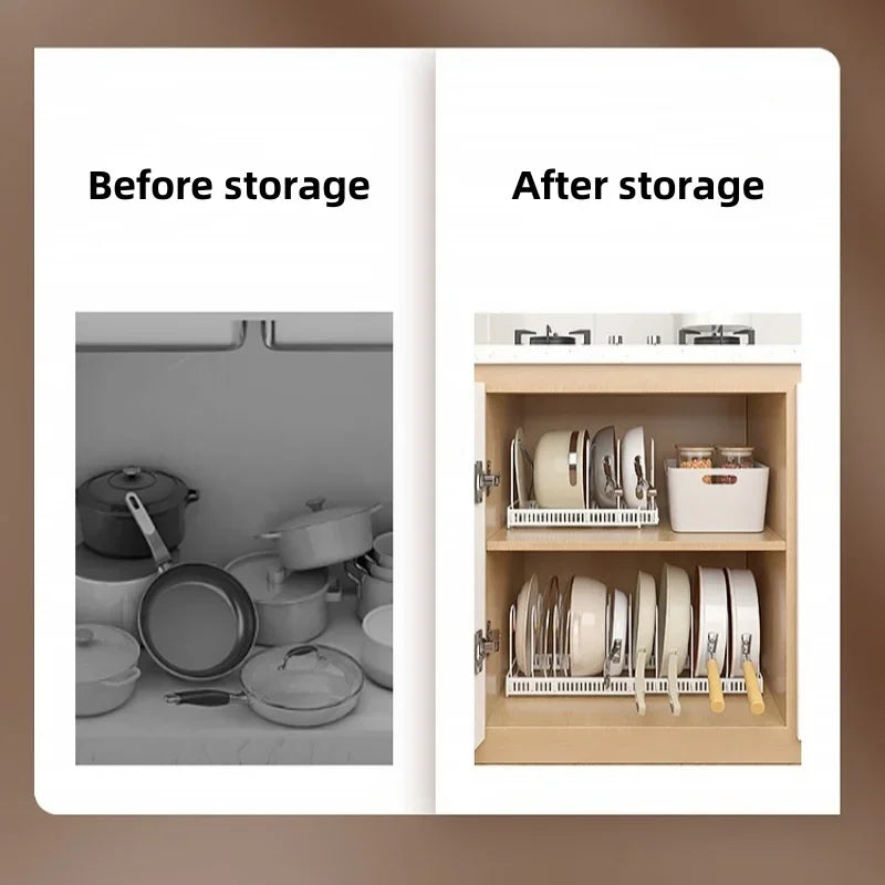 Adjustable Pot, Pan & Lid Organizer Rack