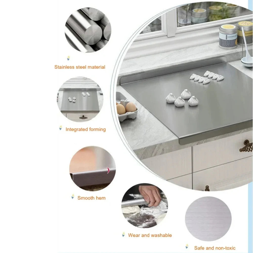 L-Shaped Stainless Steel Countertop Prep Board