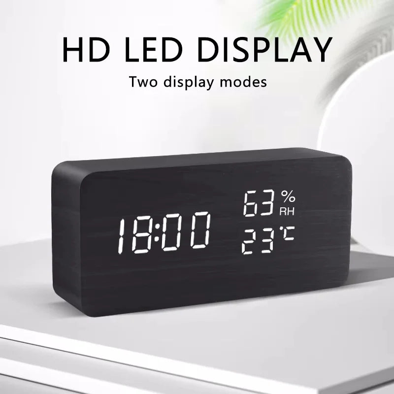 Wood-Look Voice-Control LED Alarm Clock