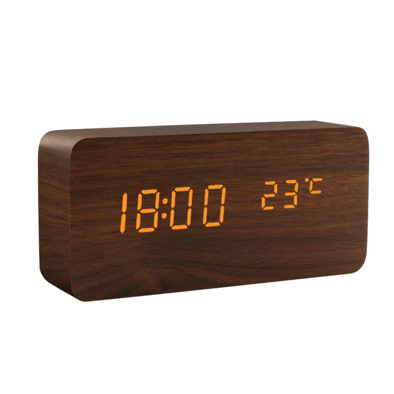 Wood-Look Voice-Control LED Alarm Clock