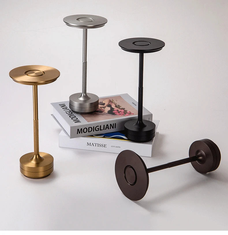 Rechargeable touch-control LED table lamp in metal finish