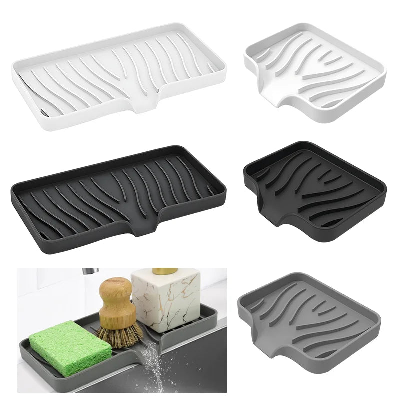 Quick-drain silicone soap and sponge tray