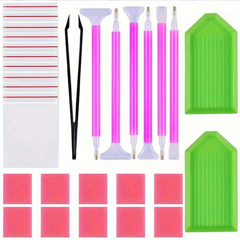 Twenty-nine-piece diamond painting tool and accessory kit