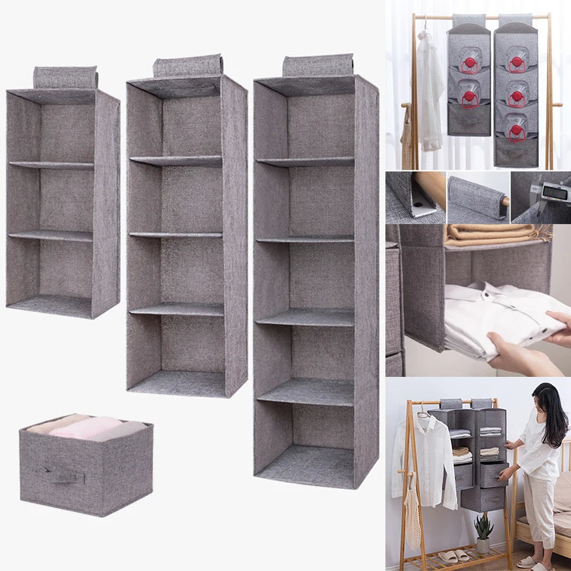 Hanging closet organizer with drawer compartments