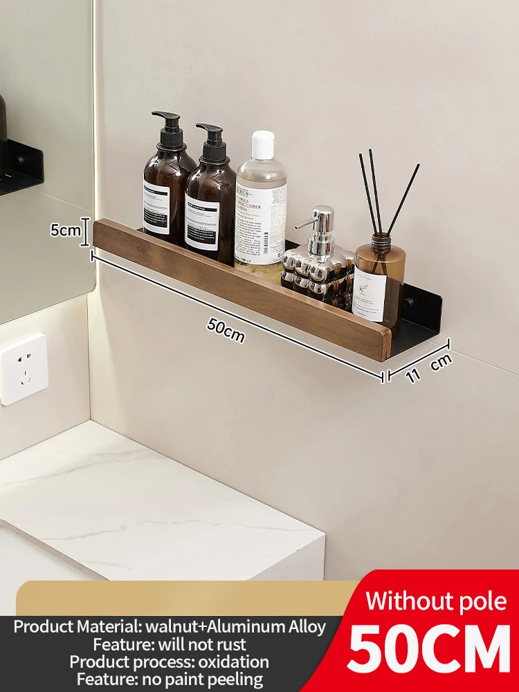 Wood & Aluminum Wall-Mounted Bathroom Shelf