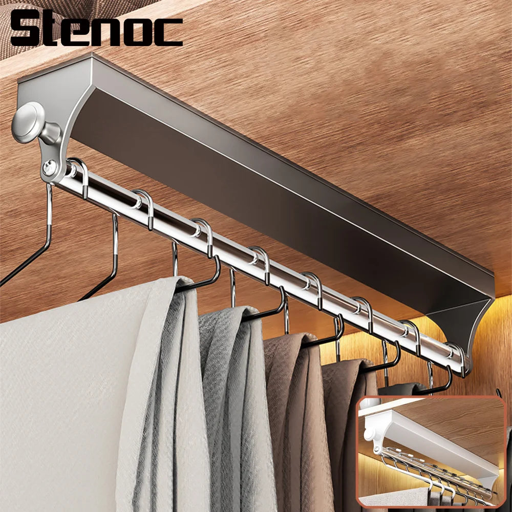 Pull-out telescopic closet hanging rod collection