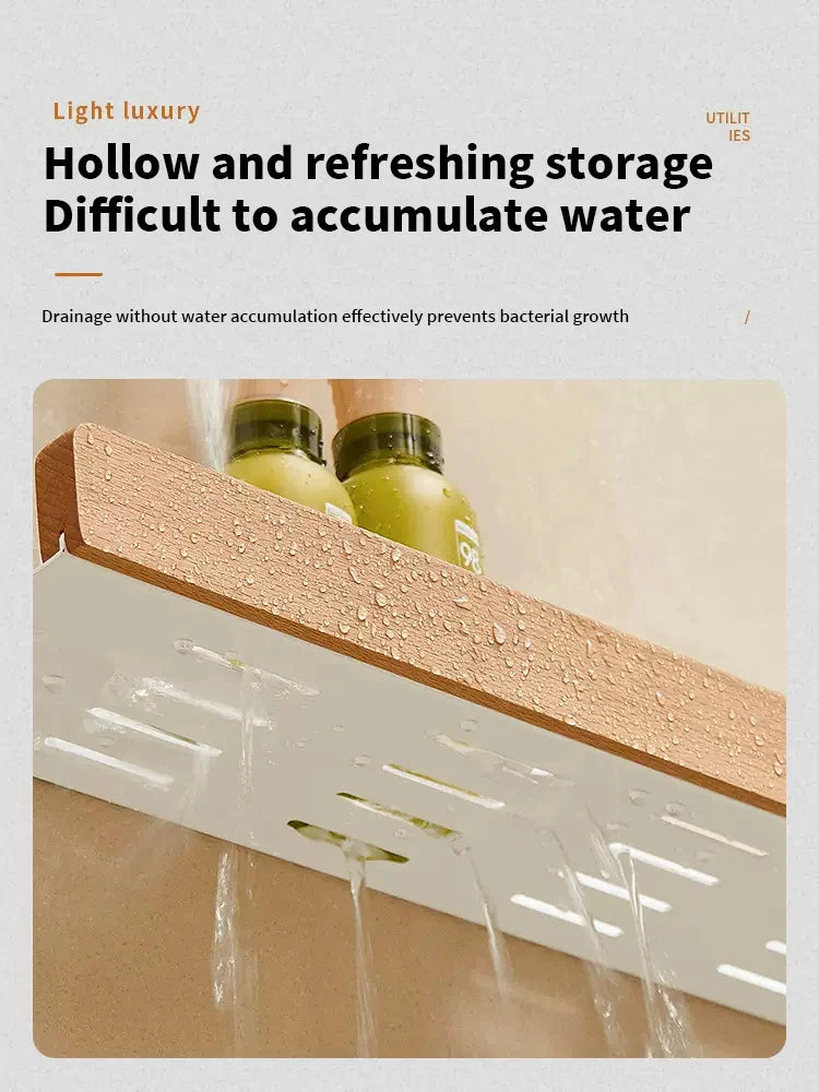 Wood & Aluminum Wall-Mounted Bathroom Shelf