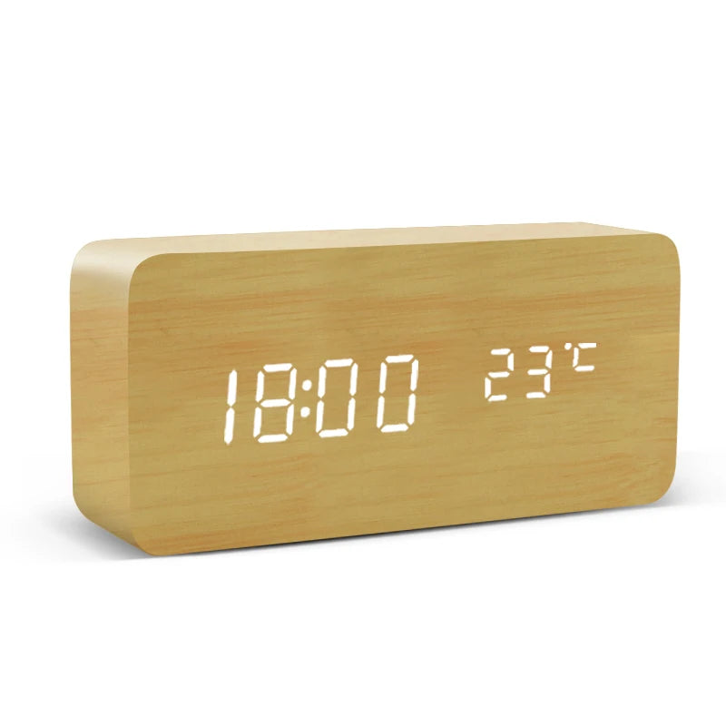Wood-Look Voice-Control LED Alarm Clock
