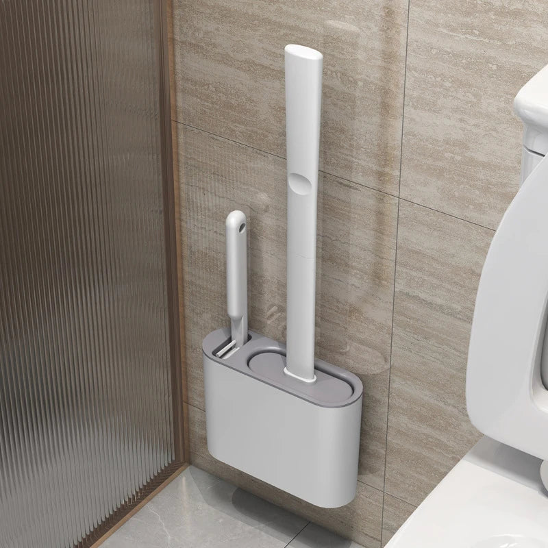 Long-handle wall-mounted silicone toilet brush