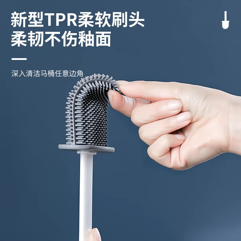 Flat-Head Silicone Toilet Brush Set