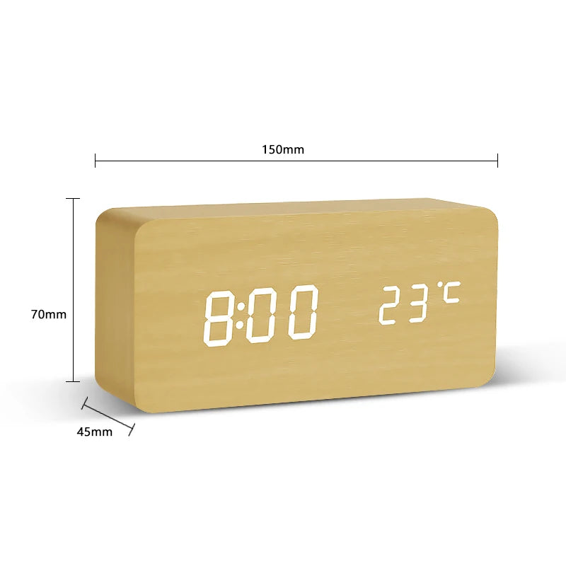 Wood-Look Voice-Control LED Alarm Clock
