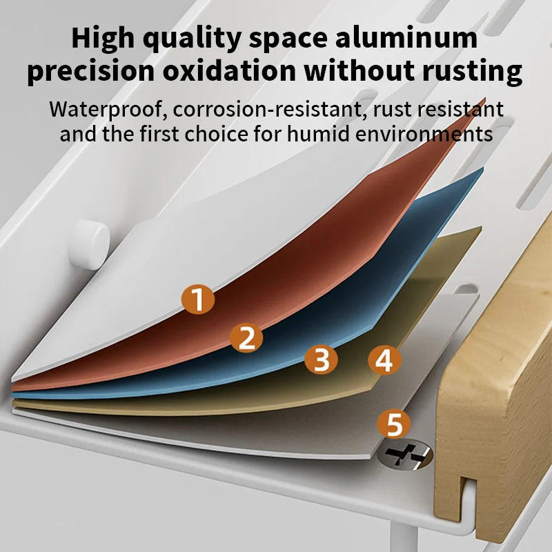 Wood & Aluminum Wall-Mounted Bathroom Shelf