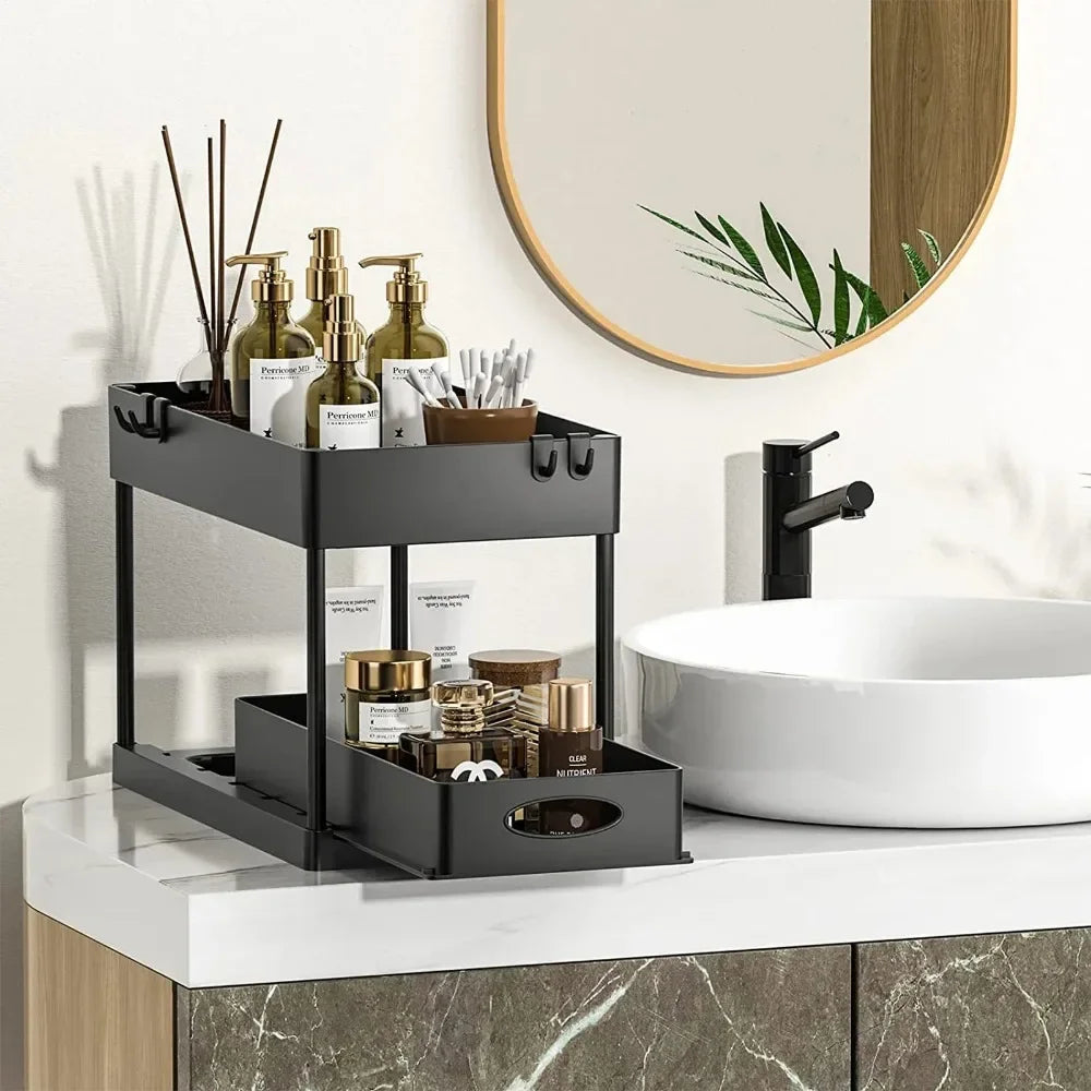 2-Tier Pull-Out Under-Sink Organizer with Side Hooks