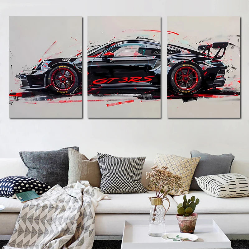 Three-piece supercar canvas wall art set