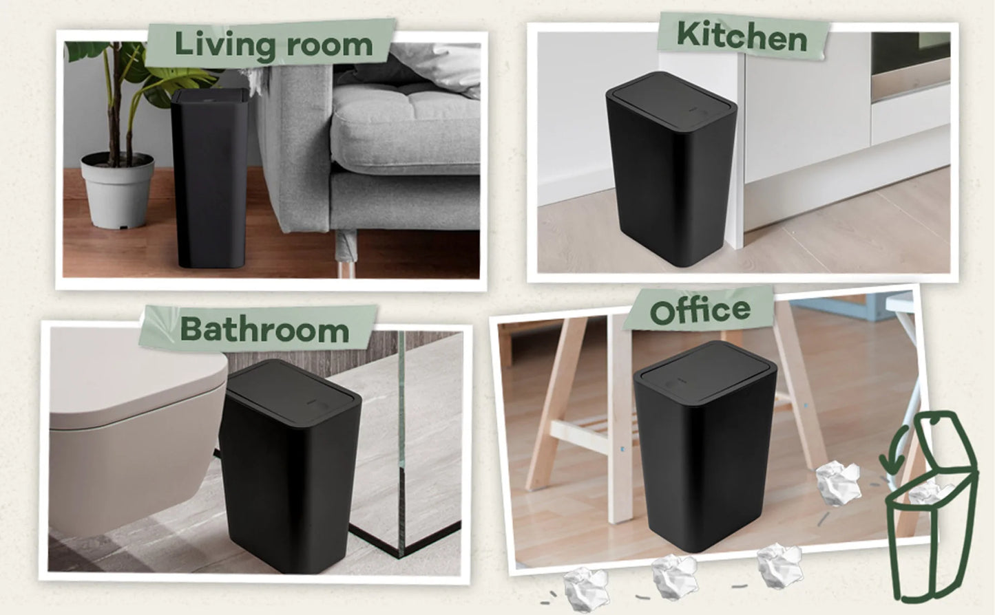 10 L Slim Press-Lid Trash Can