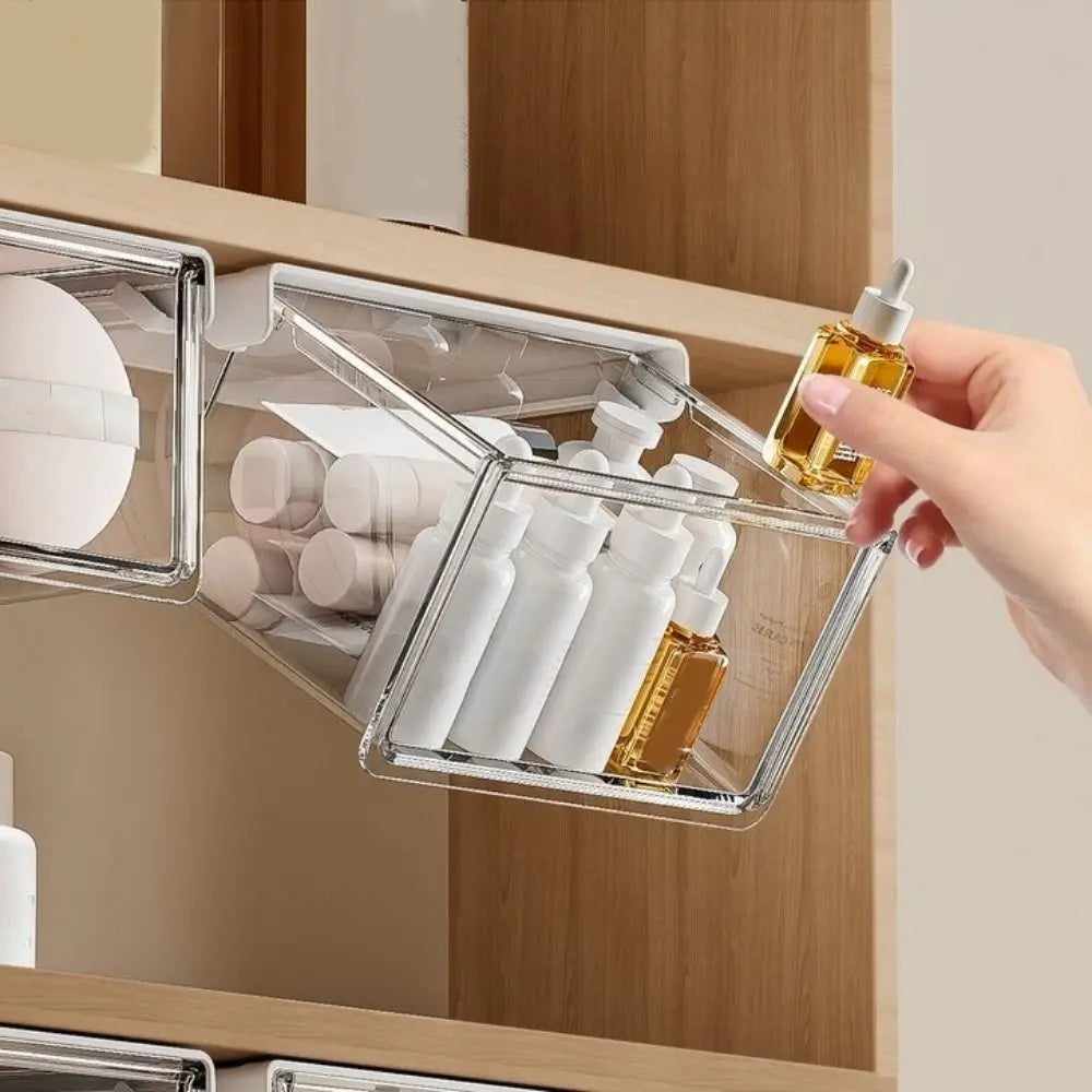 Transparent self-adhesive under-shelf drawer organizer