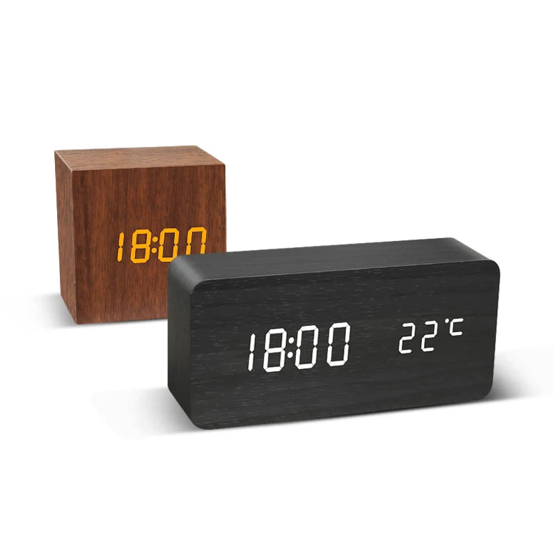 Wood-Look Voice-Control LED Alarm Clock