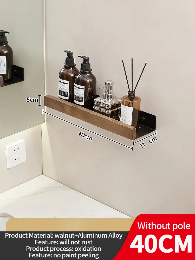 Wood & Aluminum Wall-Mounted Bathroom Shelf