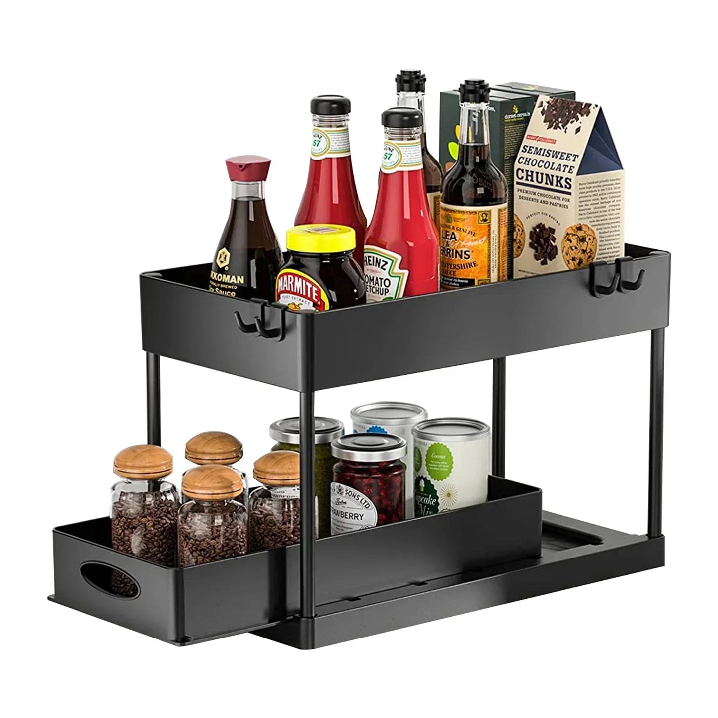 2-Tier Pull-Out Under-Sink Organizer with Side Hooks