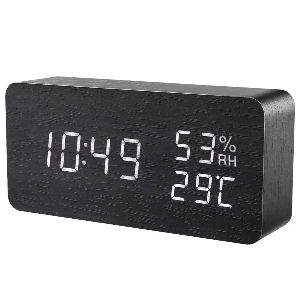 Wood-Look Voice-Control LED Alarm Clock