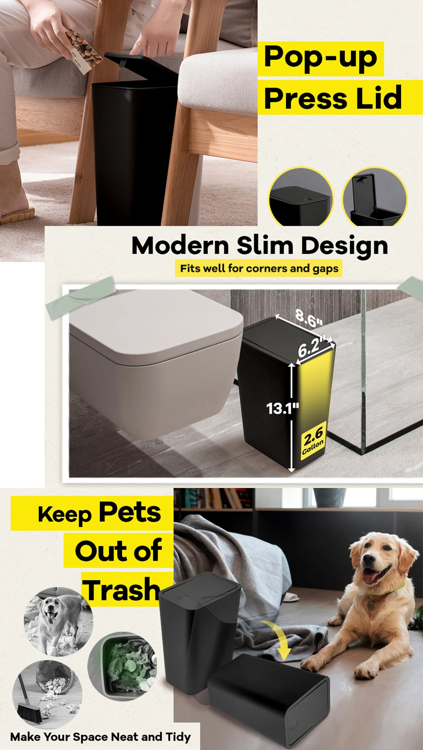 10 L Slim Press-Lid Trash Can