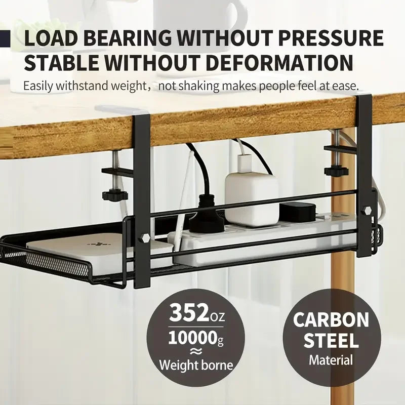 Clamp-On Under-Desk Storage Shelf