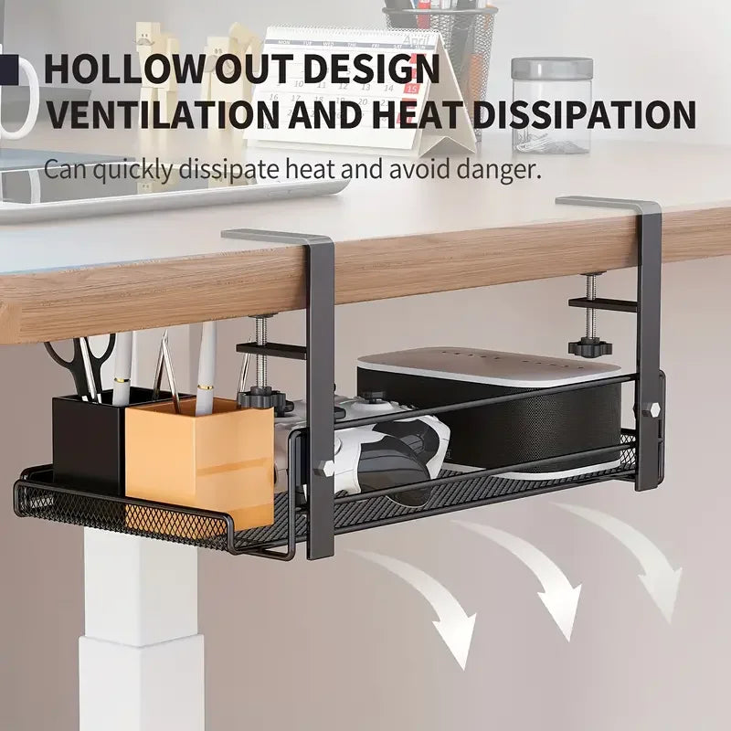Clamp-On Under-Desk Storage Shelf