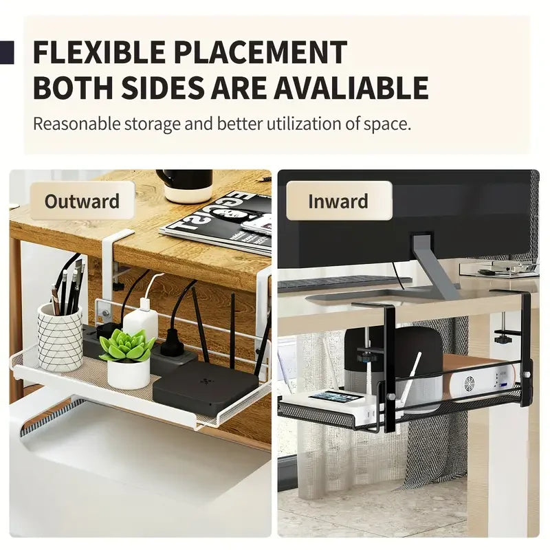 Clamp-On Under-Desk Storage Shelf