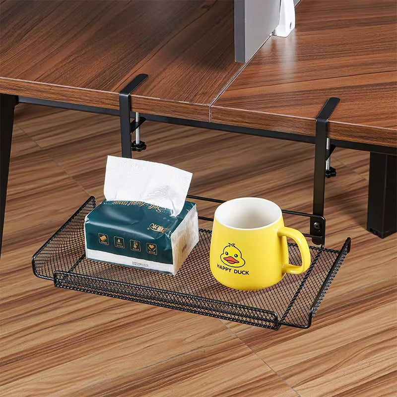 Clamp-On Under-Desk Storage Shelf