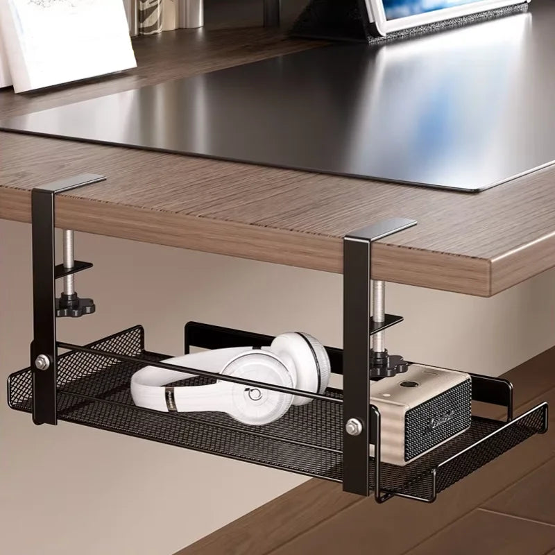 Clamp-On Under-Desk Storage Shelf