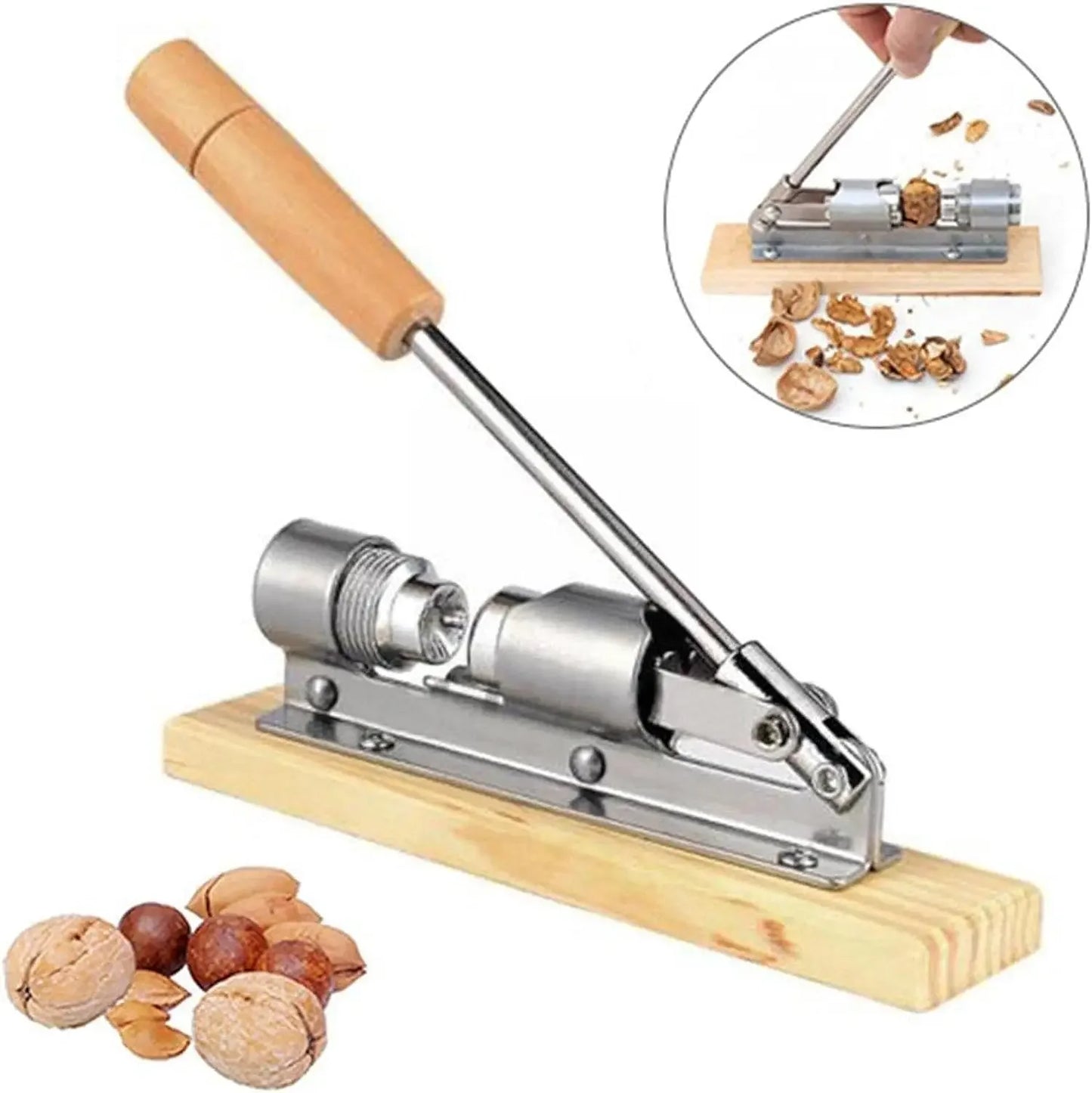 Heavy-Duty Lever Nutcracker with Wooden Base