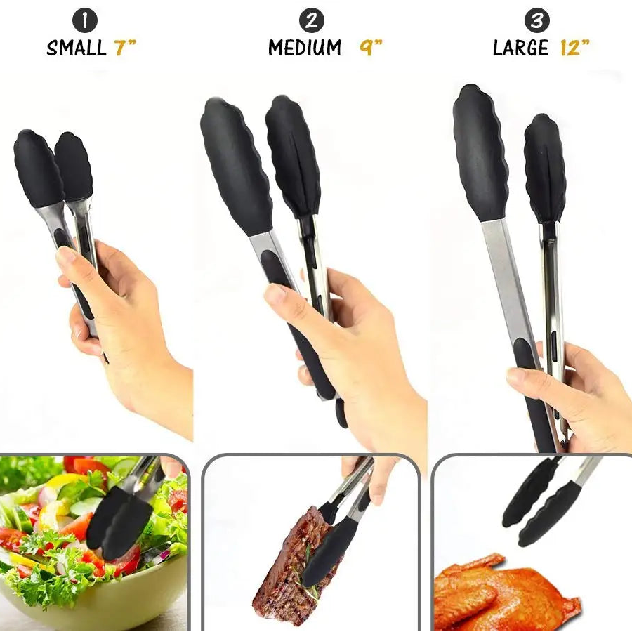 Silicone-Tipped Stainless Steel Kitchen Tongs