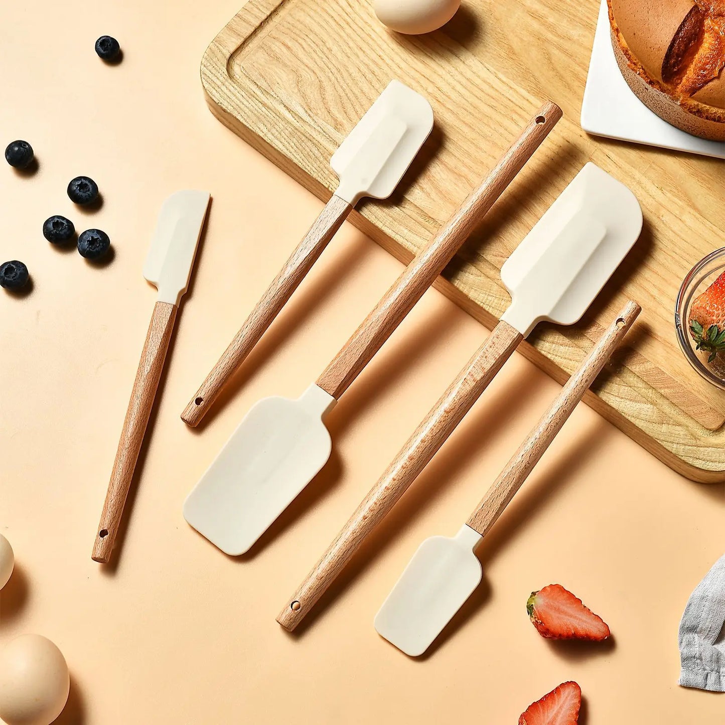 Wooden Handle Silicone Spatula Set