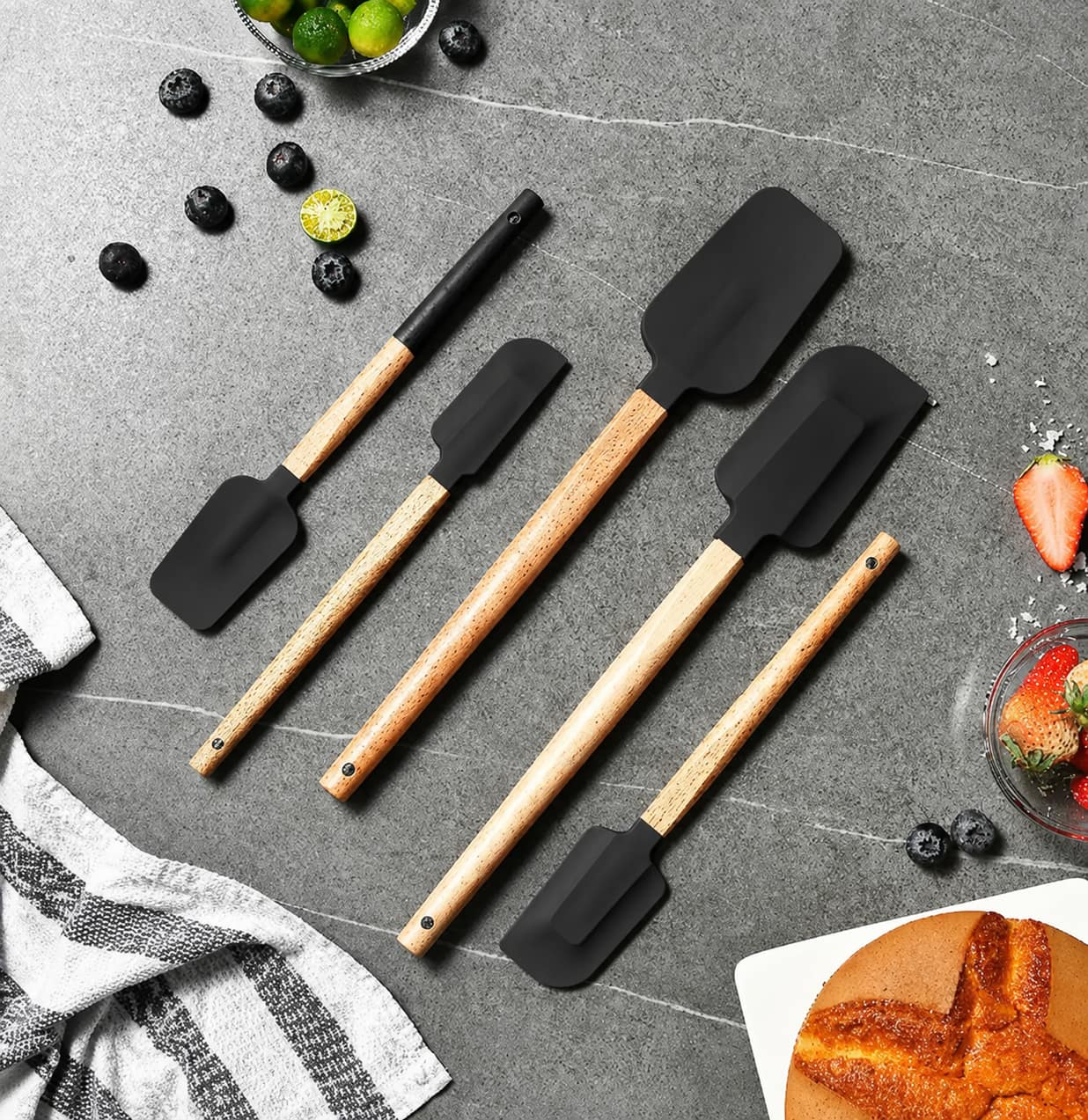 Wooden Handle Silicone Spatula Set