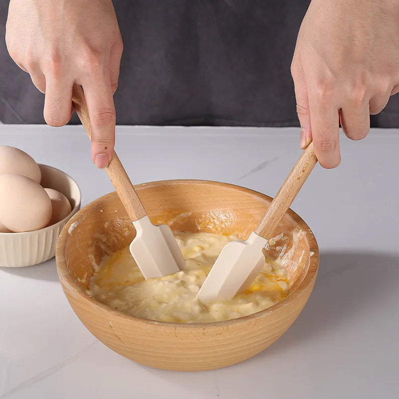 Wooden Handle Silicone Spatula Set