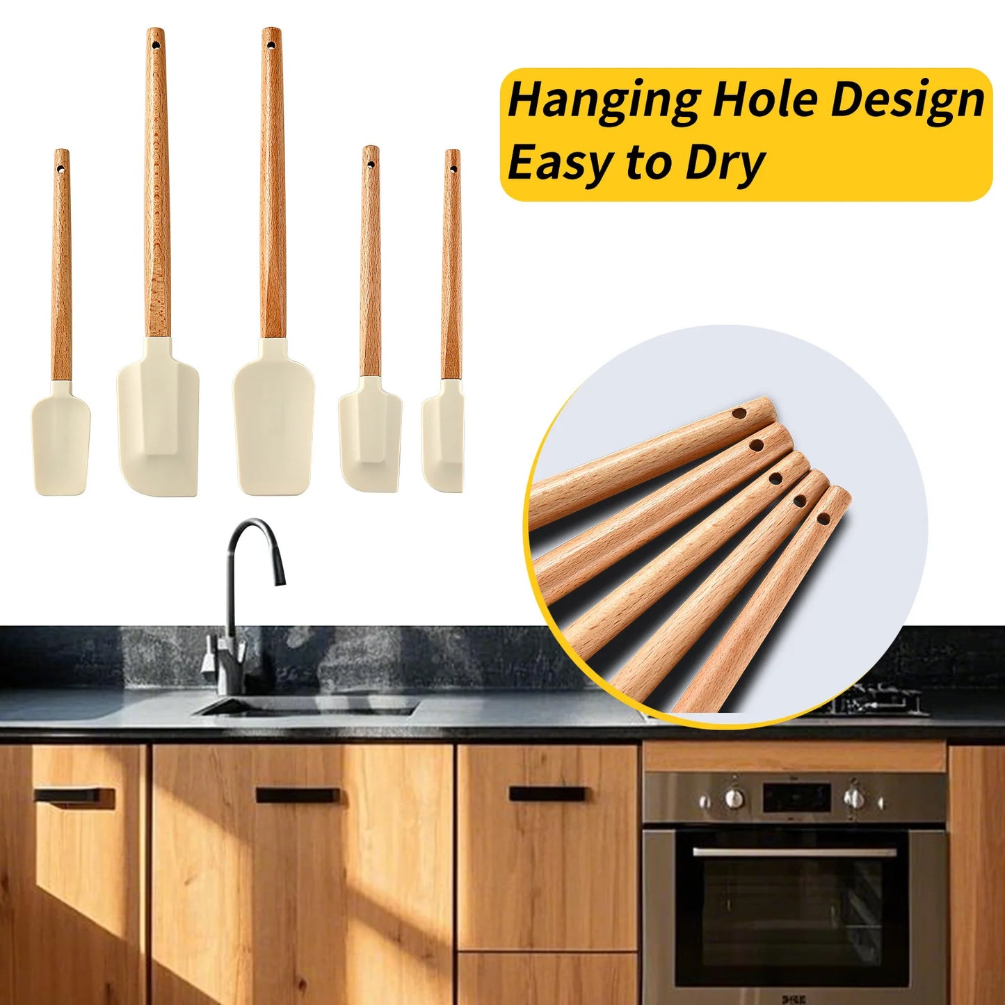 Wooden Handle Silicone Spatula Set