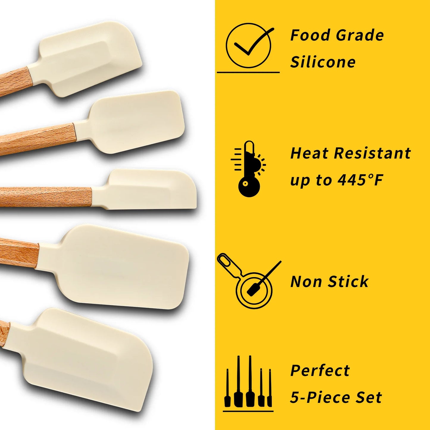 Wooden Handle Silicone Spatula Set